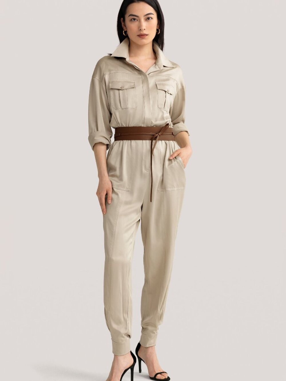 Lillysik Sandwashed Safari Jumpsuit — Light Apricot (M)